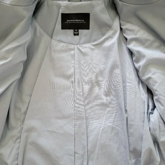 Neiman Marcus Light Blue Leather Lace-Up Moto Leather Jacket - Picture 15 of 16